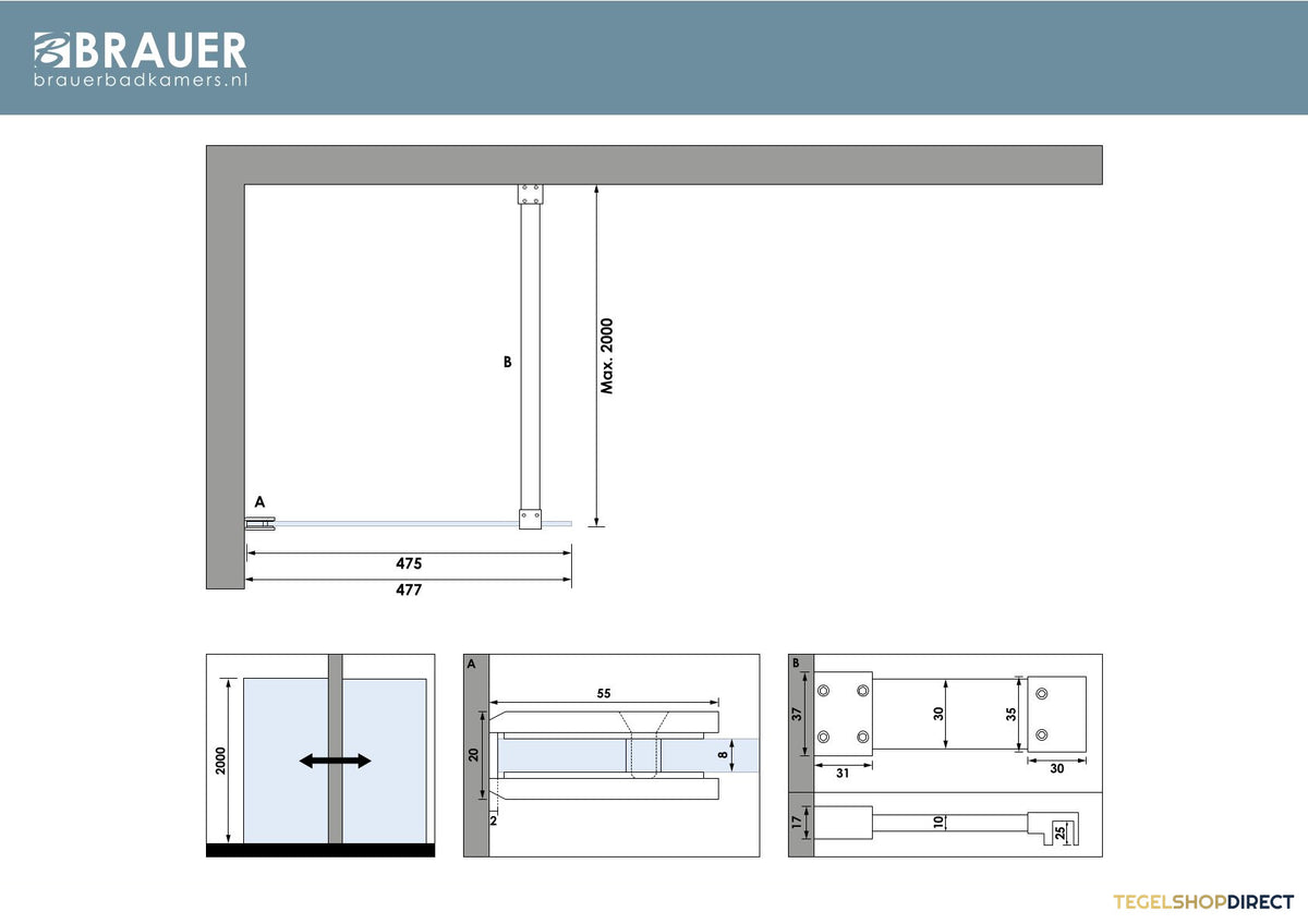 BRAUER Void inloopdouche helder glas 50x200 incl. glascoating PVD koper geborsteld – afbeelding 5