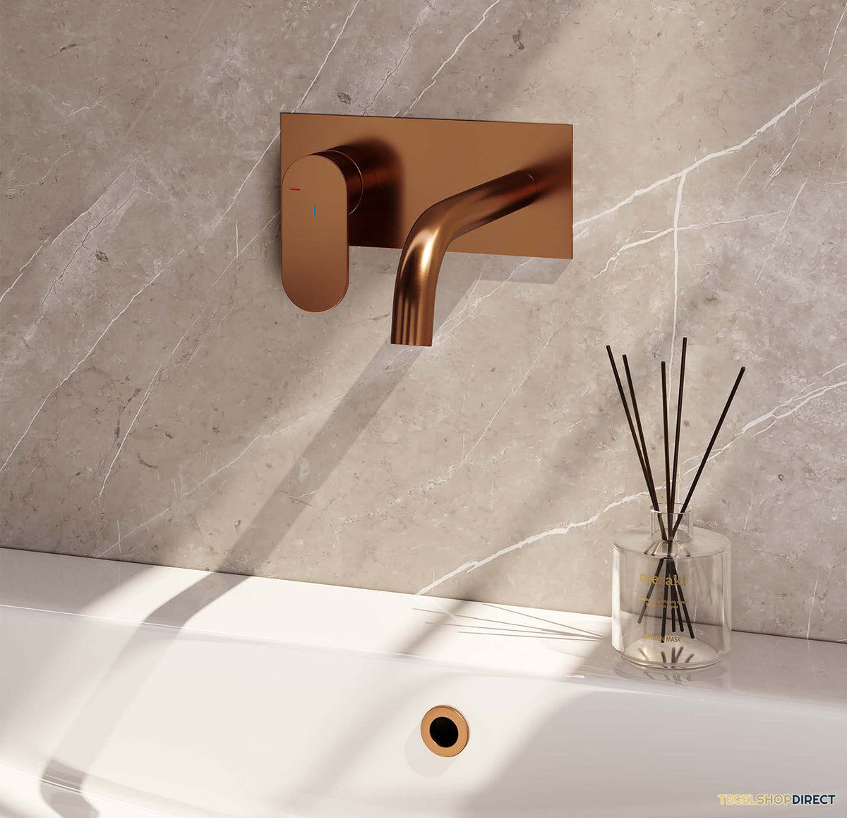 Inbouw Wastafelmengkraan Brauer Copper Edition Coldstart Gebogen Uitloop Platte Hendel Links Geborsteld Koper PVD Met Afdekplaat – afbeelding 2