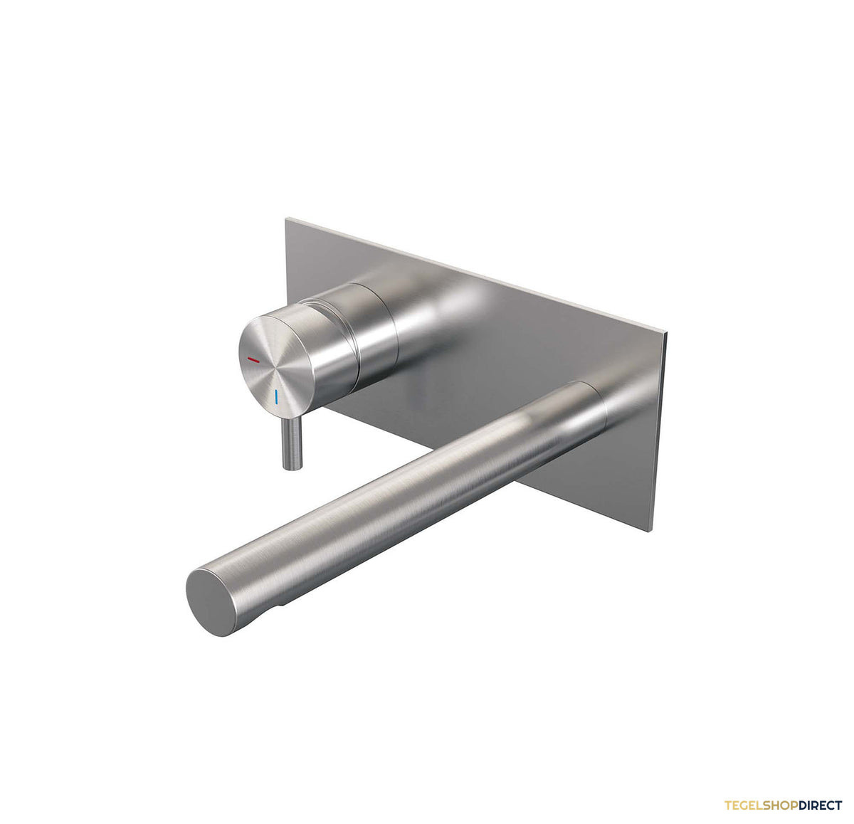 Inbouw Wastafelmengkraan Brauer Brushed Edition Coldstart Rechte Uitloop Korte Ronde Hendel Links Geborsteld RVS PVD Met Afdekplaat