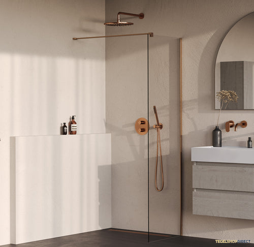 BRAUER Oblivion inloopdouche helder glas 50x200 incl. glascoating PVD koper geborsteld