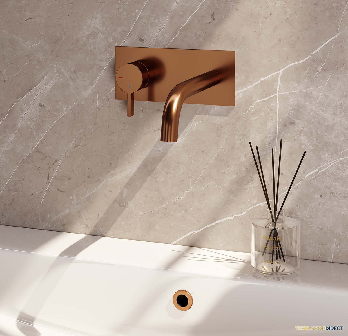 Inbouw Wastafelmengkraan Brauer Copper Edition Coldstart Gebogen Uitloop Halfronde Hendel Links Geborsteld Koper PVD Met Afdekplaat – afbeelding 2