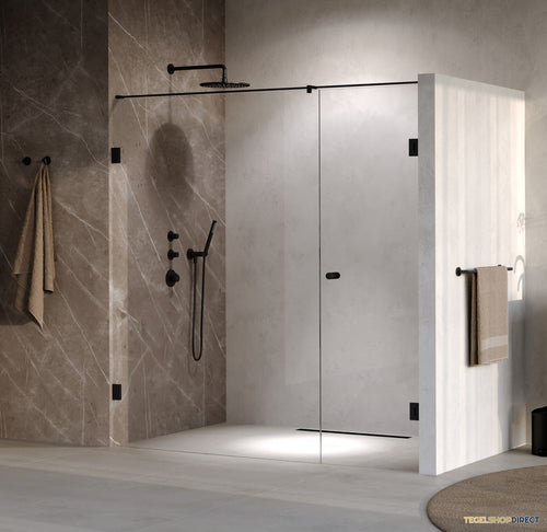 BRAUER Void Carving nisdeur 2-delig helder glas 200x200 omkeerbaar met draaideur 70 aan muur incl. glascoating mat zwart