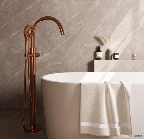 Badkraan Vrijstaand Brauer Copper Carving met Handdouche 3-Standen Geborsteld Koper