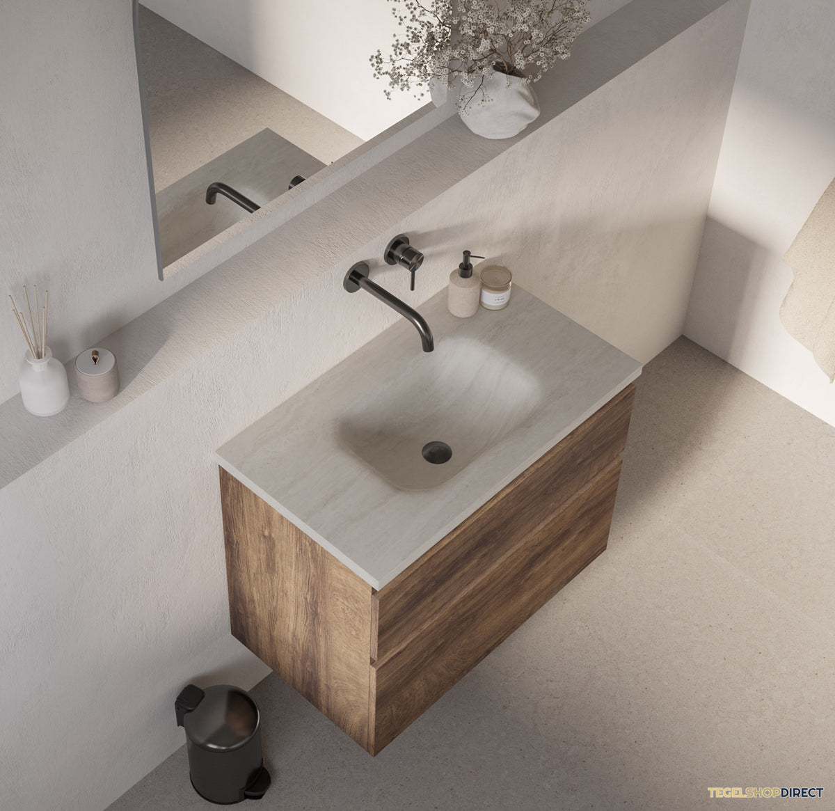 BRAUER Dune Medium wastafel 80 cm met 1 wasbak en 0 kraangaten Sintered Stone Ivory Travertin – afbeelding 2