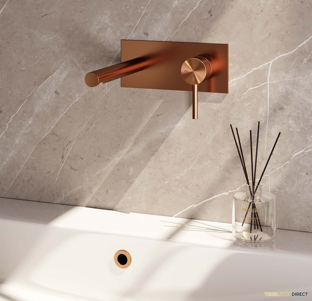 Inbouw Wastafelmengkraan Brauer Copper Carving Coldstart Rechte Uitloop Ronde Hendel Rechts Geborsteld Koper PVD Met Afdekplaat – afbeelding 2