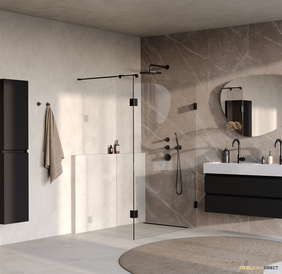 BRAUER Void inloopdouche helder glas 130x200 met 40 zijwand incl. glascoating mat zwart – afbeelding 2
