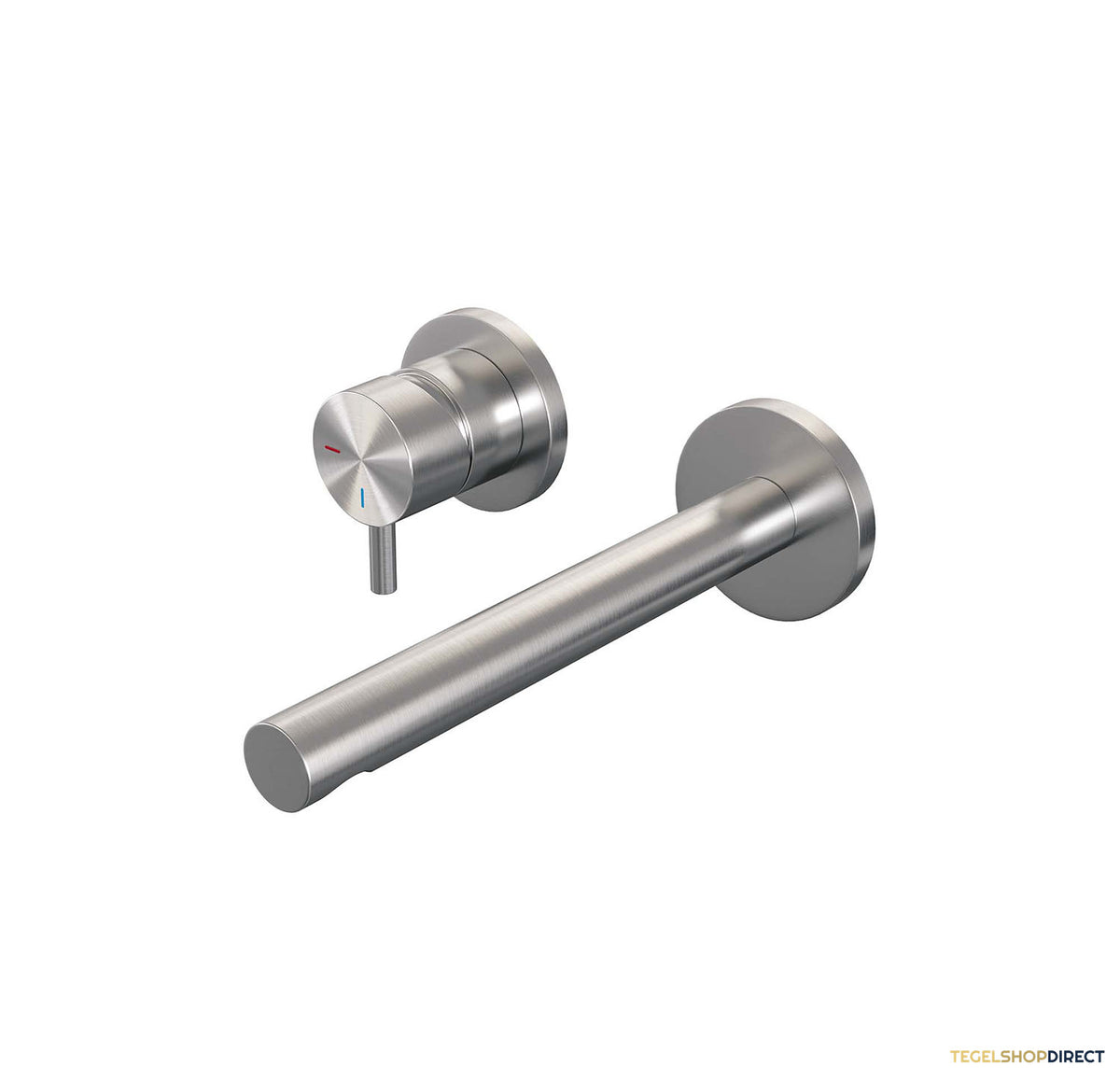 Inbouw Wastafelmengkraan Brauer Brushed Edition Coldstart Rechte Uitloop Korte Ronde Hendel Links Geborsteld RVS PVD Met Rozetten
