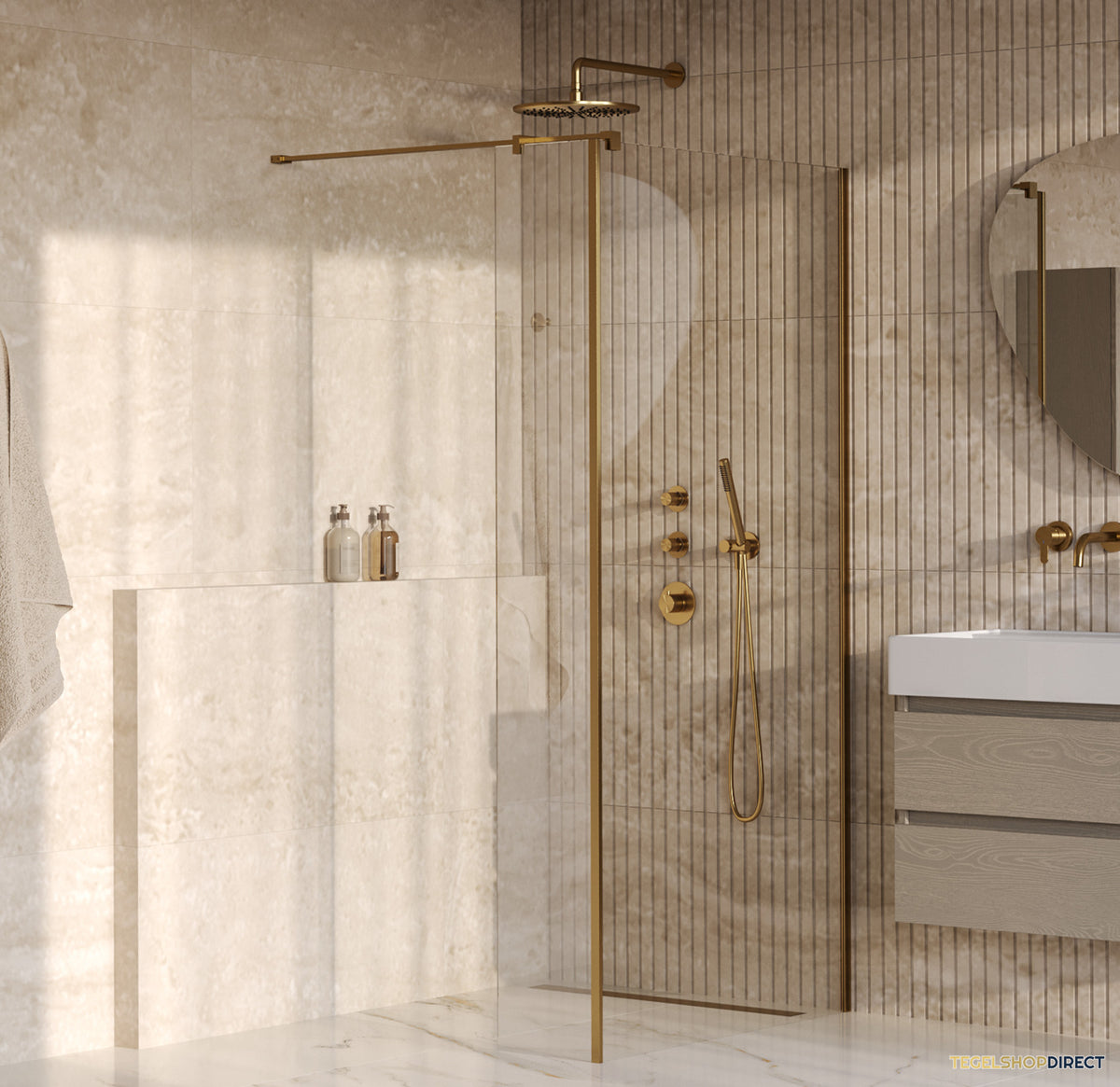 BRAUER Oblivion inloopdouche helder glas 100x200 met zijwand 40 incl. glascoating PVD goud geborsteld