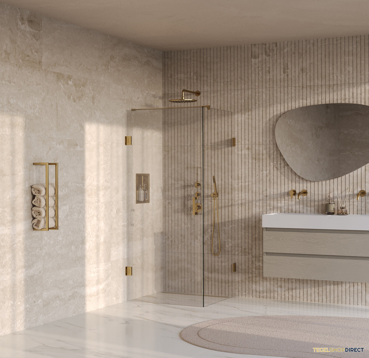 BRAUER Void douchecabine met draaideur helder glas 90x90x200 incl. glascoating PVD goud geborsteld – afbeelding 2