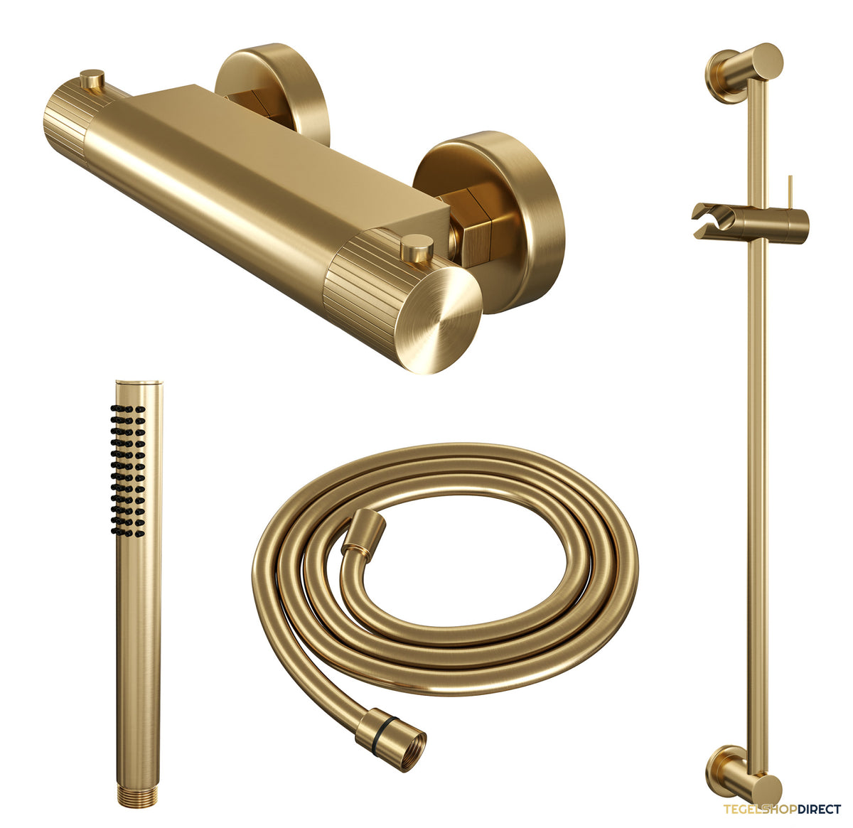 Brauer Stripe opbouw douche thermostaatkraan SET 01 met glijstang en staaf handdouche en doucheslang goud geborsteld PVD – afbeelding 3