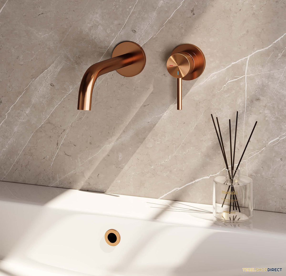 Inbouw Wastafelmengkraan Brauer Copper Carving Coldstart Gebogen Uitloop Ronde Hendel Rechts Geborsteld Koper PVD Met Rozetten – afbeelding 2