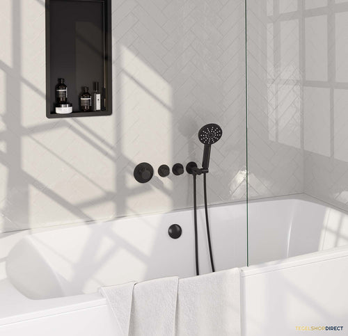 Inbouwthermostaatset Brauer Black Carving Incl 3 Standen Handdouche En Badafvoer Mat Zwart
