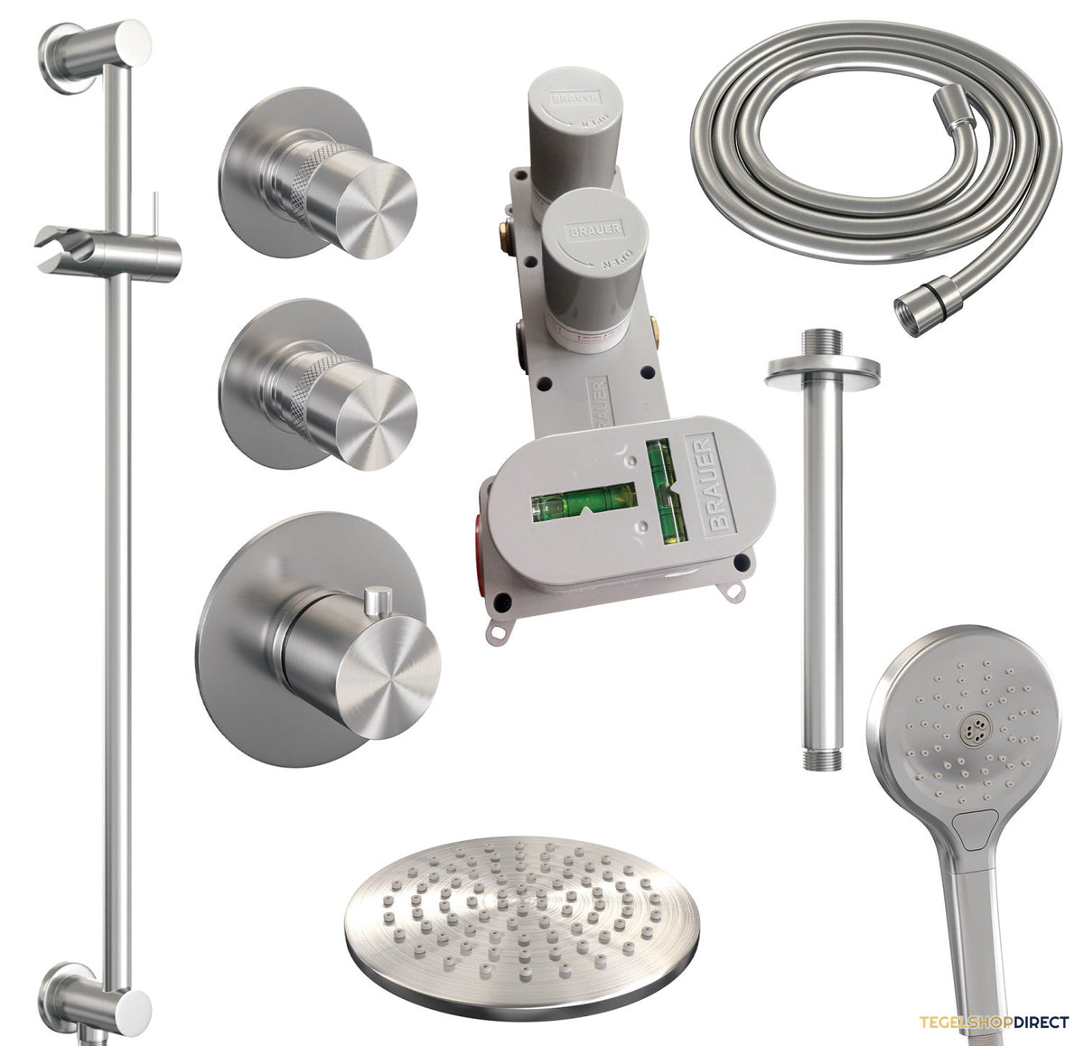 Thermostatisch Inbouwdoucheset Brauer Brushed 20cm Hoofddouche Plafondarm 3 Standen Handdouche op Glijstang Geborsteld RVS – afbeelding 9