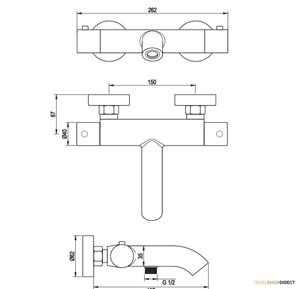 Opbouw Bad- en Douchekraan Brauer Gunmetal Edition Thermostatisch Geborsteld Gunmetal – afbeelding 2