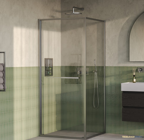BRAUER Luminis Douchecabine 2-Delig Naar Binnen Draaiend 90x90x200 Omkeerbaar Helder Glas Incl. Glascoating PVD RVS-Kleurig Geborsteld