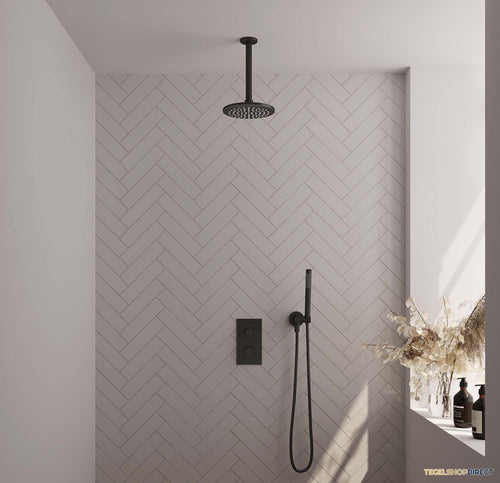 Inbouw Regendouche Set Brauer Black Edition Plafond Uitloop Ronde Hoofddouche 20 cm Mat Zwart