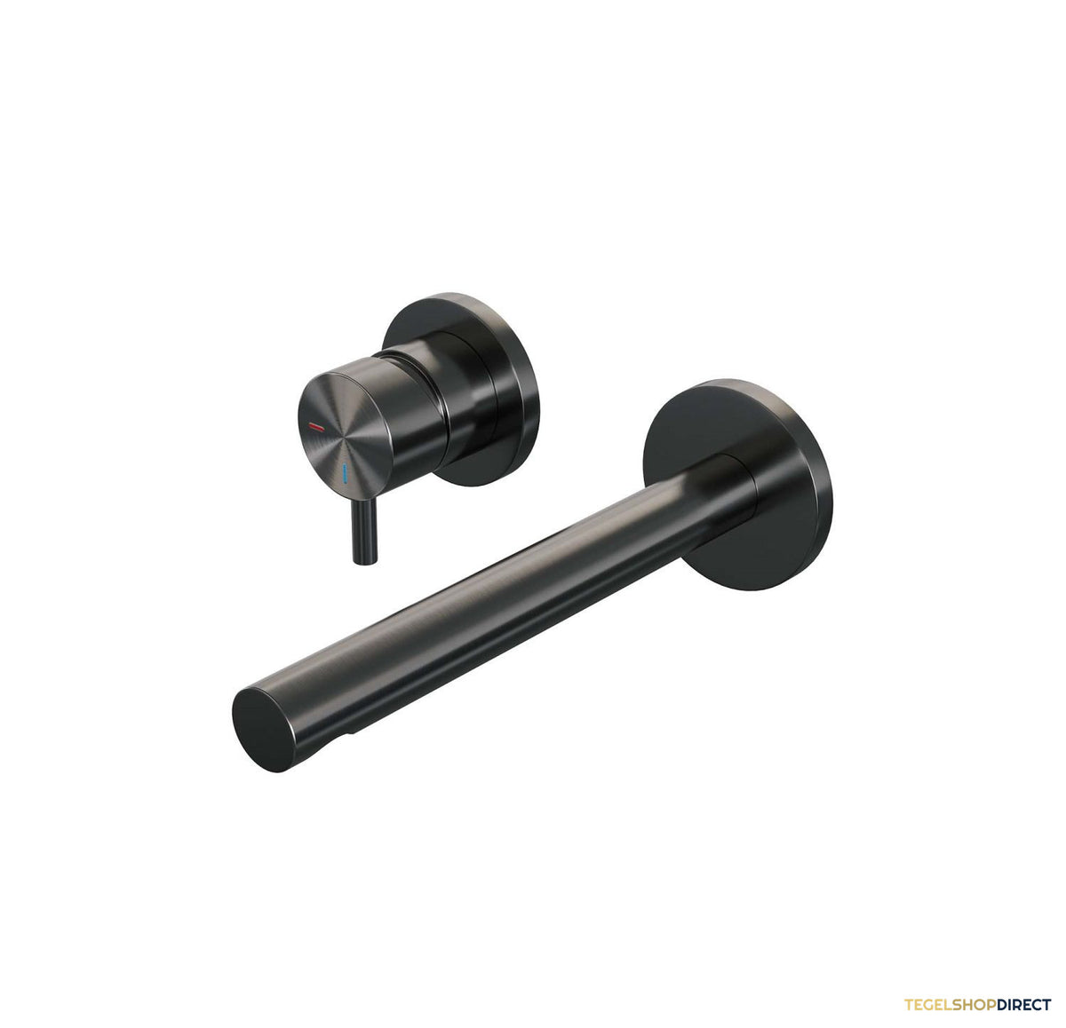 Inbouw Wastafelmengkraan Brauer Gunmetal Edition Coldstart Rechte Uitloop Korte Ronde Hendel Links Geborsteld Gunmetal PVD Met Rozetten