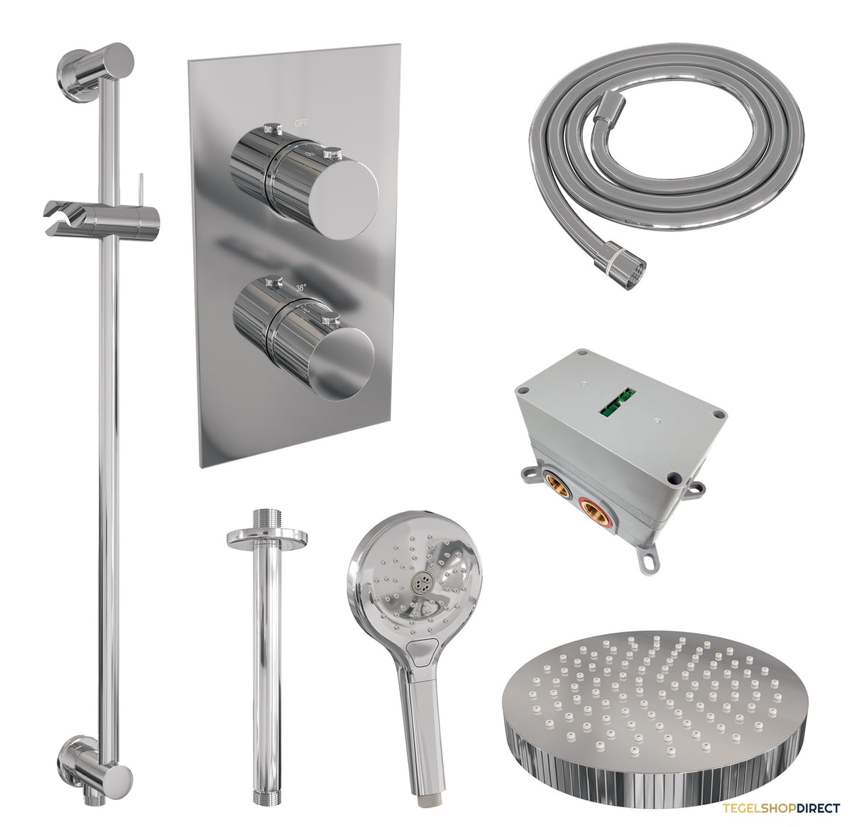 Brauer Stripe thermostatische inbouw regendouche 3-weg rechthoekig SET 24 met 25 cm douchekop en plafondarm en 3-standen handdouche en doucheslang en geintegreerde glijstang chroom – afbeelding 3