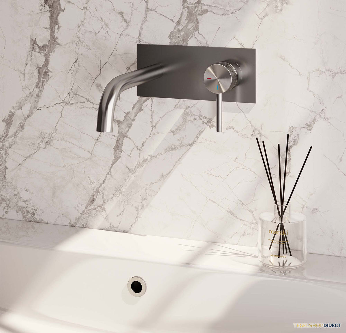 Inbouw Wastafelmengkraan Brauer Brushed Carving Coldstart Gebogen Uitloop Ronde Hendel Rechts Geborsteld RVS PVD Met Afdekplaat – afbeelding 2
