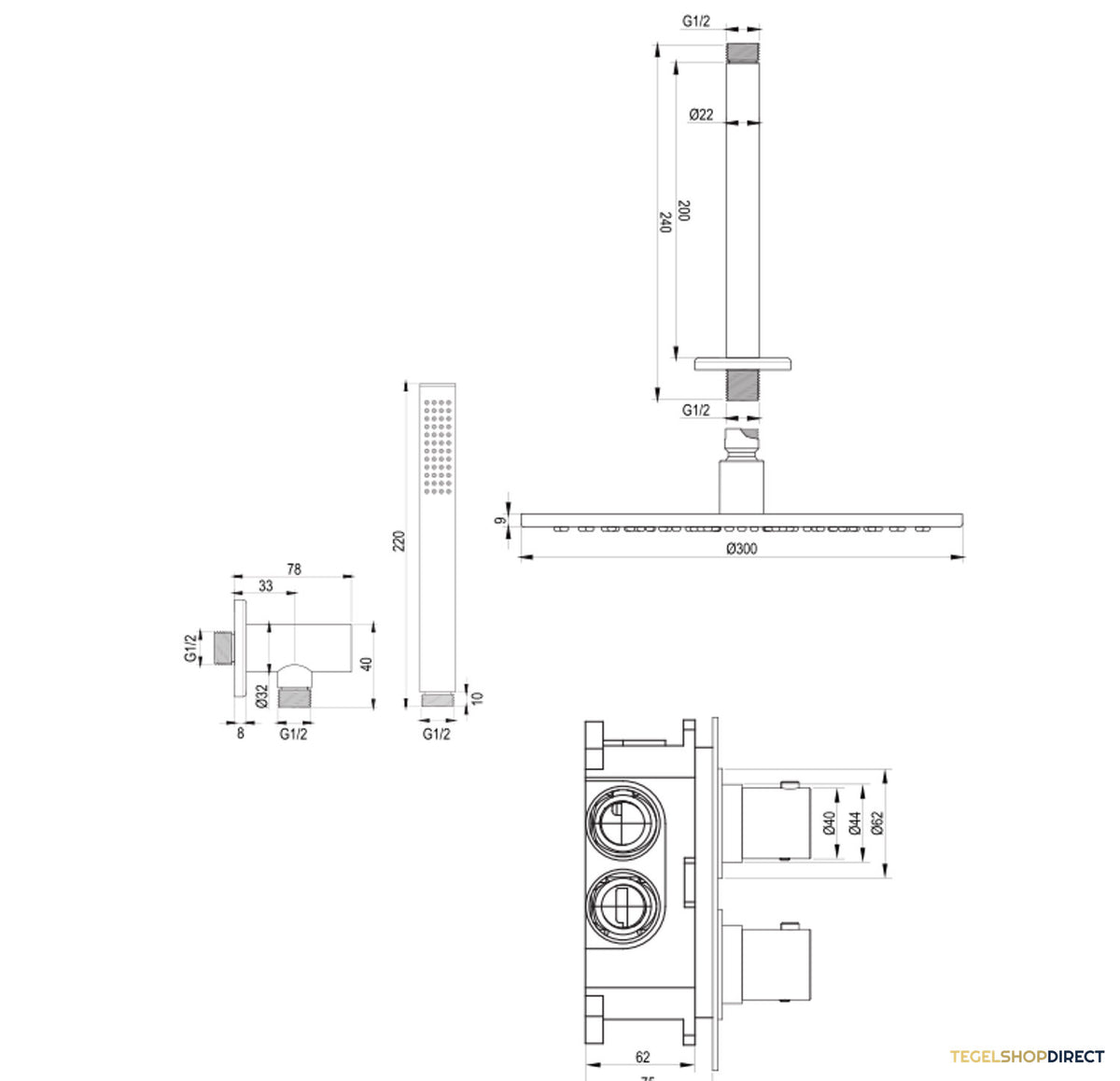 Inbouw Regendouche Set Brauer Black Edition Plafond Uitloop Ronde Hoofddouche 30 cm Mat Zwart – afbeelding 10