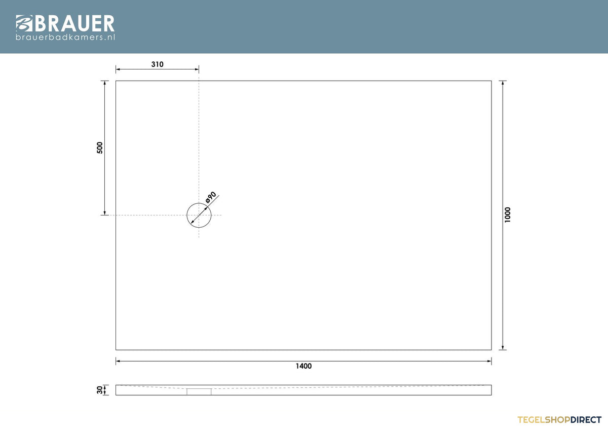 BRAUER Douchebak Asteroid 100x140 incl. antislip en antibacterieel mineraalmarmer mat wit – afbeelding 9