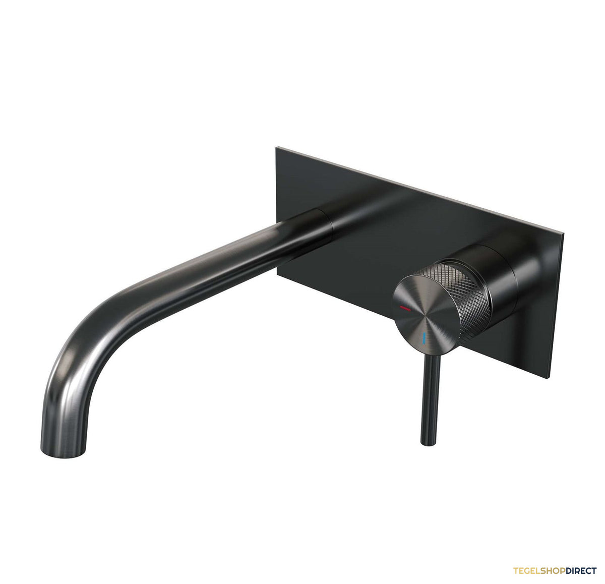 Inbouw Wastafelmengkraan Brauer Gunmetal Carving Coldstart Gebogen Uitloop Ronde Hendel Rechts Geborsteld Gunmetal Met Afdekplaat