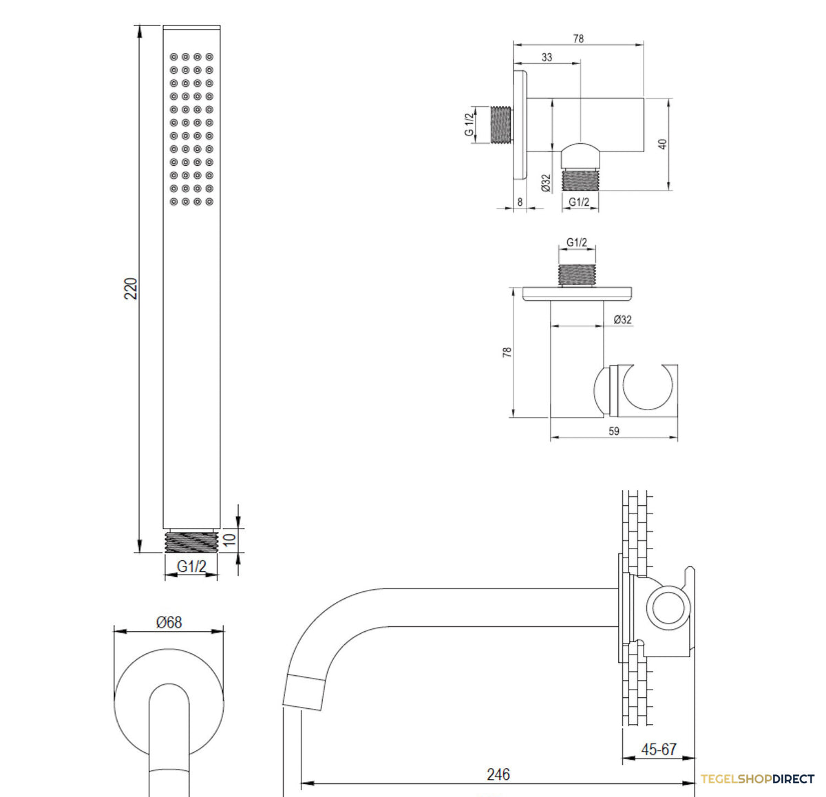 Inbouwthermostaat set Brauer Gold Edition Met Drukknoppen Incl Baduitloop en Afvoer Goud (Keuze Handdouche) – afbeelding 8