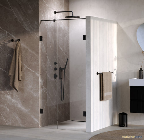 BRAUER Void nisdeur 2-delig helder glas 90x200 omkeerbaar met draaideur 60 aan muur incl. glascoating mat zwart