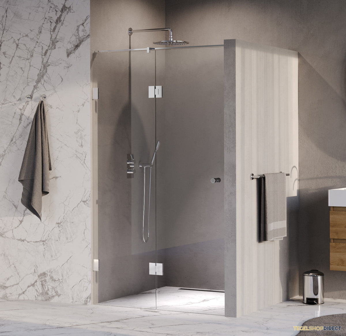 BRAUER Void Carving nisdeur 2-delig helder glas 120x200 omkeerbaar met draaideur 60 aan glas incl. glascoating chroom