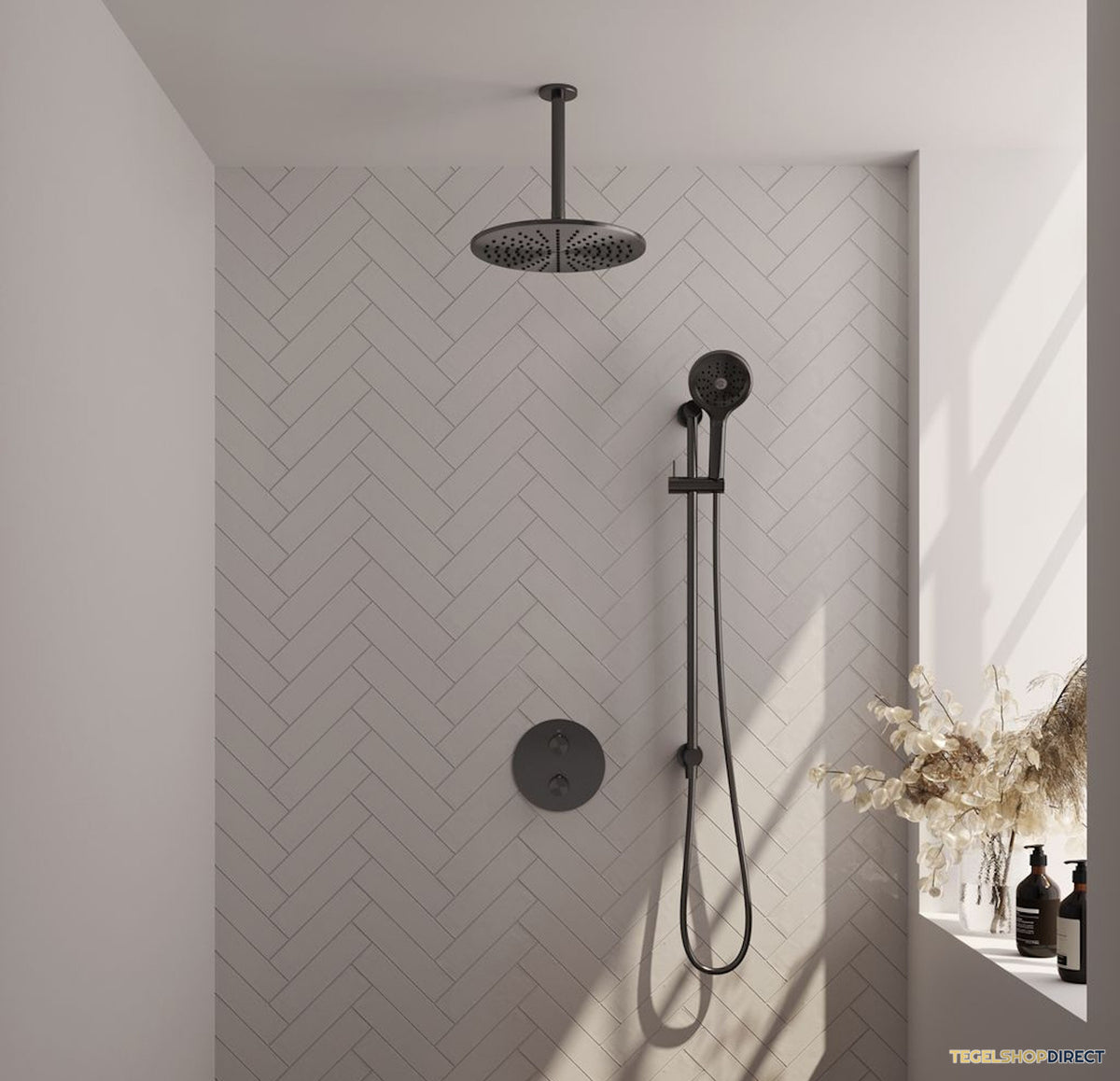 Thermostatische Inbouwdoucheset Brauer Carving Met Ronde Afdekplaat Gunmetal (Alle Opties) – afbeelding 2