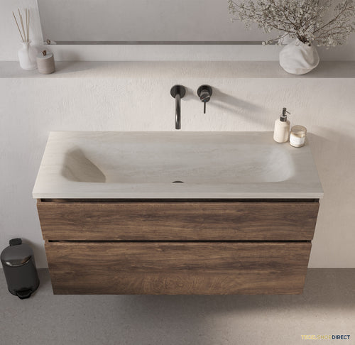 BRAUER Dune Medium wastafel 120 cm met 1 wasbak en 0 kraangaten Sintered Stone Ivory Travertin