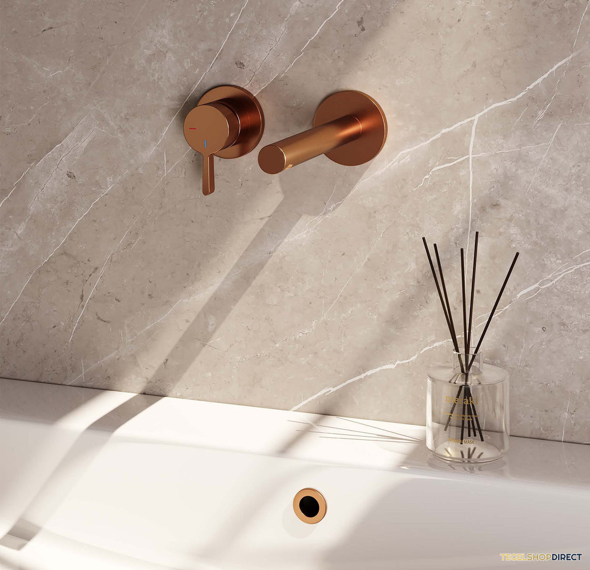Inbouw Wastafelmengkraan Brauer Copper Edition Coldstart Rechte Uitloop Halfronde Hendel Links Geborsteld Koper PVD Met Rozetten – afbeelding 2