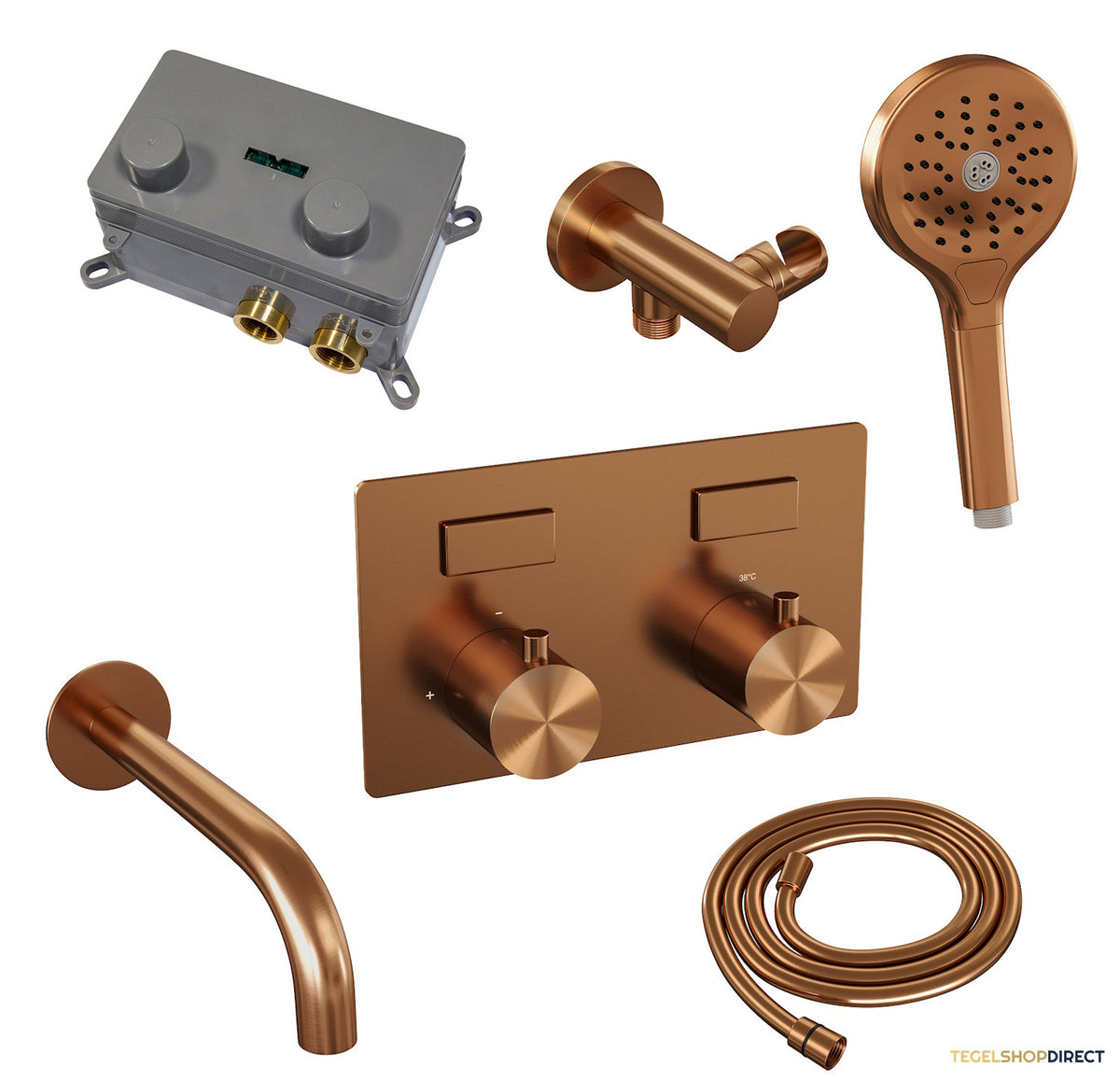 Inbouwthermostaat set Brauer Copper Edition Met Drukknoppen Incl Baduitloop Koper (Keuze Handdouche) – afbeelding 6