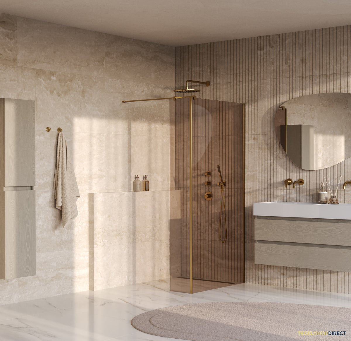 BRAUER Oblivion inloopdouche brons glas 100x200 met zijwand 30 incl. glascoating PVD goud geborsteld – afbeelding 2