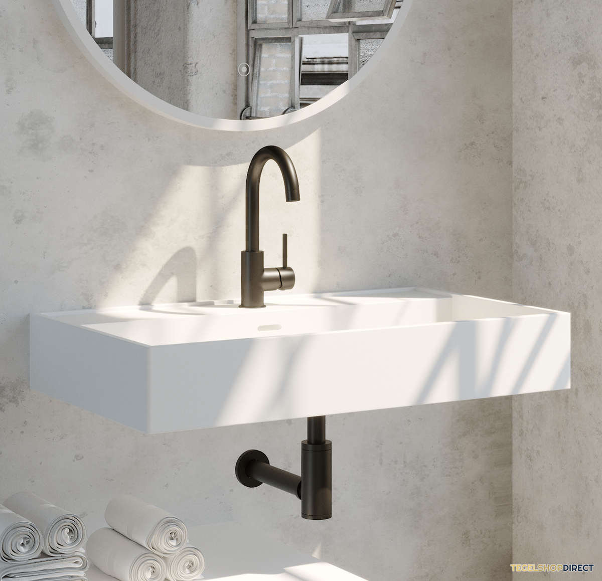 Wastafelmengkraan Brauer Black Edition Coldstart Opbouw Hoog Gebogen Ronde Hendel Mat Zwart – afbeelding 3