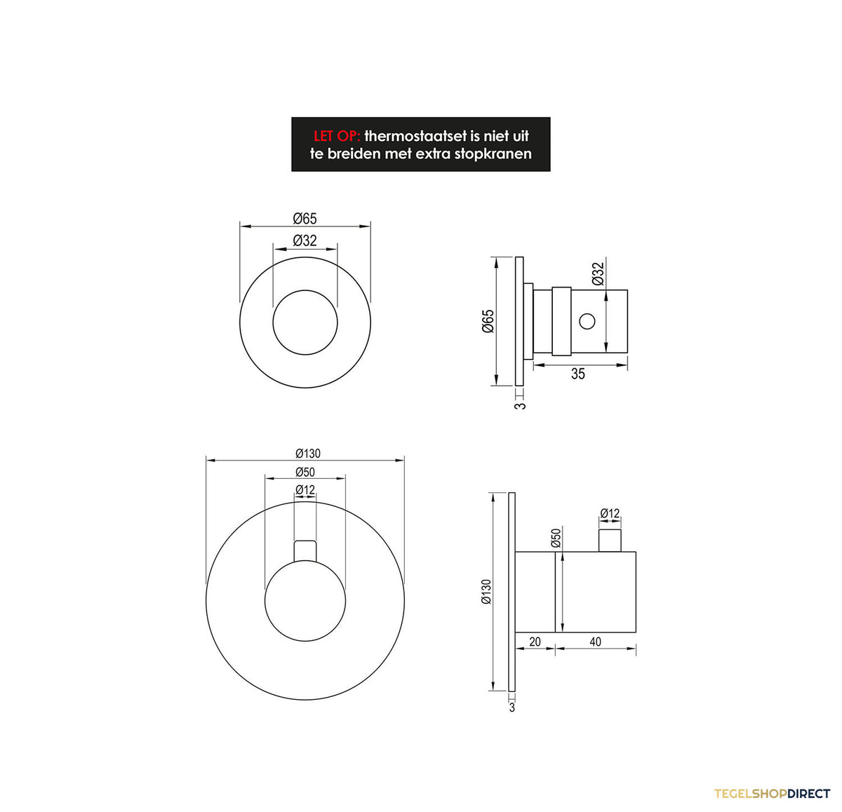 Inbouwthermostaat Brauer Black Edition en 2 Stopkranen Met in- en Afbouwdelen Mat Zwart – afbeelding 2