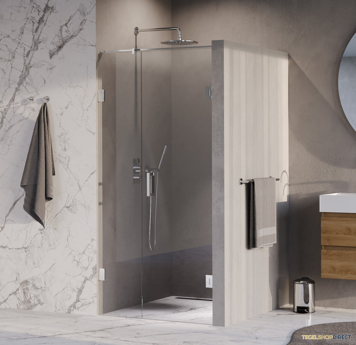 BRAUER Void nisdeur 2-delig helder glas 90x200 omkeerbaar met draaideur 60 aan muur incl. glascoating chroom