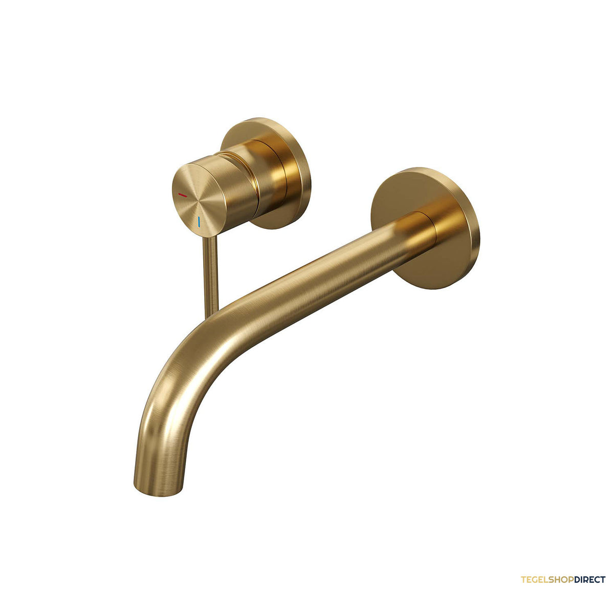 Inbouw Wastafelmengkraan Brauer Gold Edition Coldstart Gebogen Uitloop Ronde Hendel Links Geborsteld Goud PVD Met Rozetten