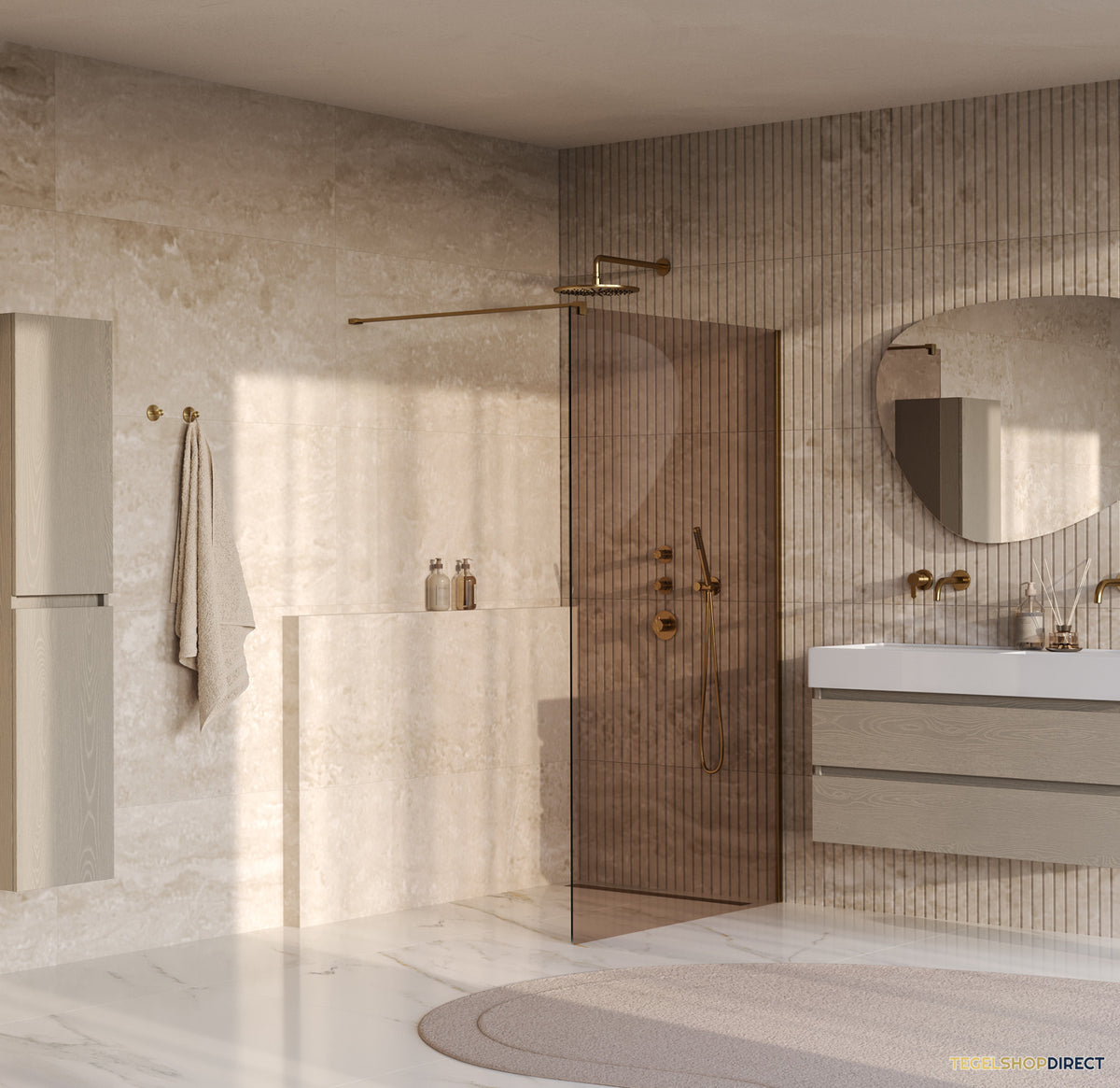 BRAUER Oblivion inloopdouche brons glas 120x200 incl. glascoating PVD goud geborsteld – afbeelding 2