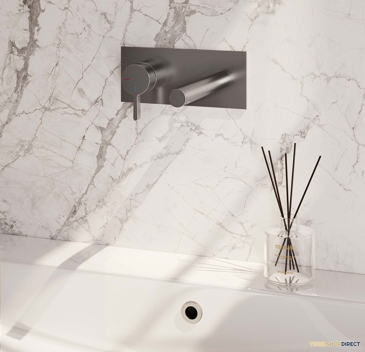 Inbouw Wastafelmengkraan Brauer Brushed Edition Coldstart Rechte Uitloop Halfronde Hendel Links Geborsteld RVS PVD Met Afdekplaat – afbeelding 2