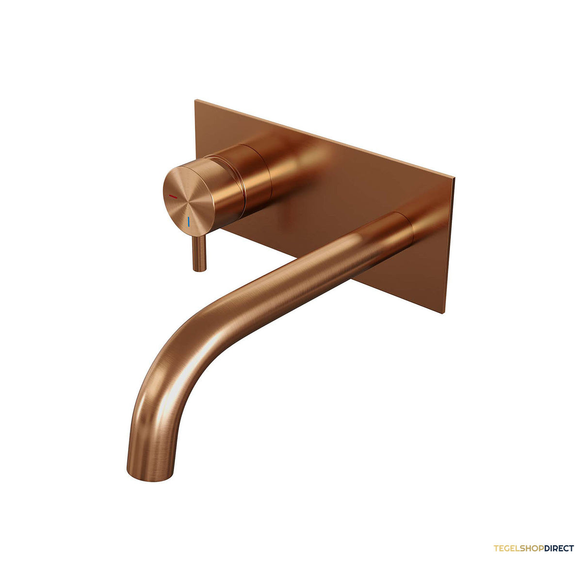 Inbouw Wastafelmengkraan Brauer Copper Edition Coldstart Gebogen Uitloop Korte Ronde Hendel Links Geborsteld Koper PVD Met Afdekplaat