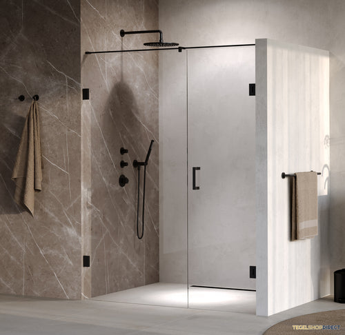 BRAUER Void nisdeur 2-delig helder glas 150x200 omkeerbaar met draaideur 70 aan muur incl. glascoating mat zwart