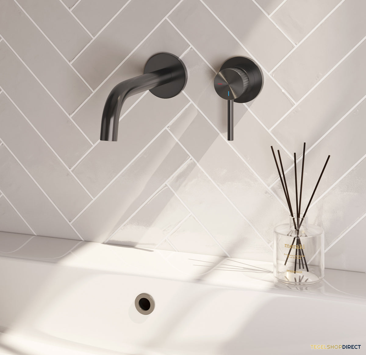 Brauer Stripe inbouw wastafelmengkraan met gebogen uitloop en rozetten model A1 gunmetal geborsteld PVD – afbeelding 2