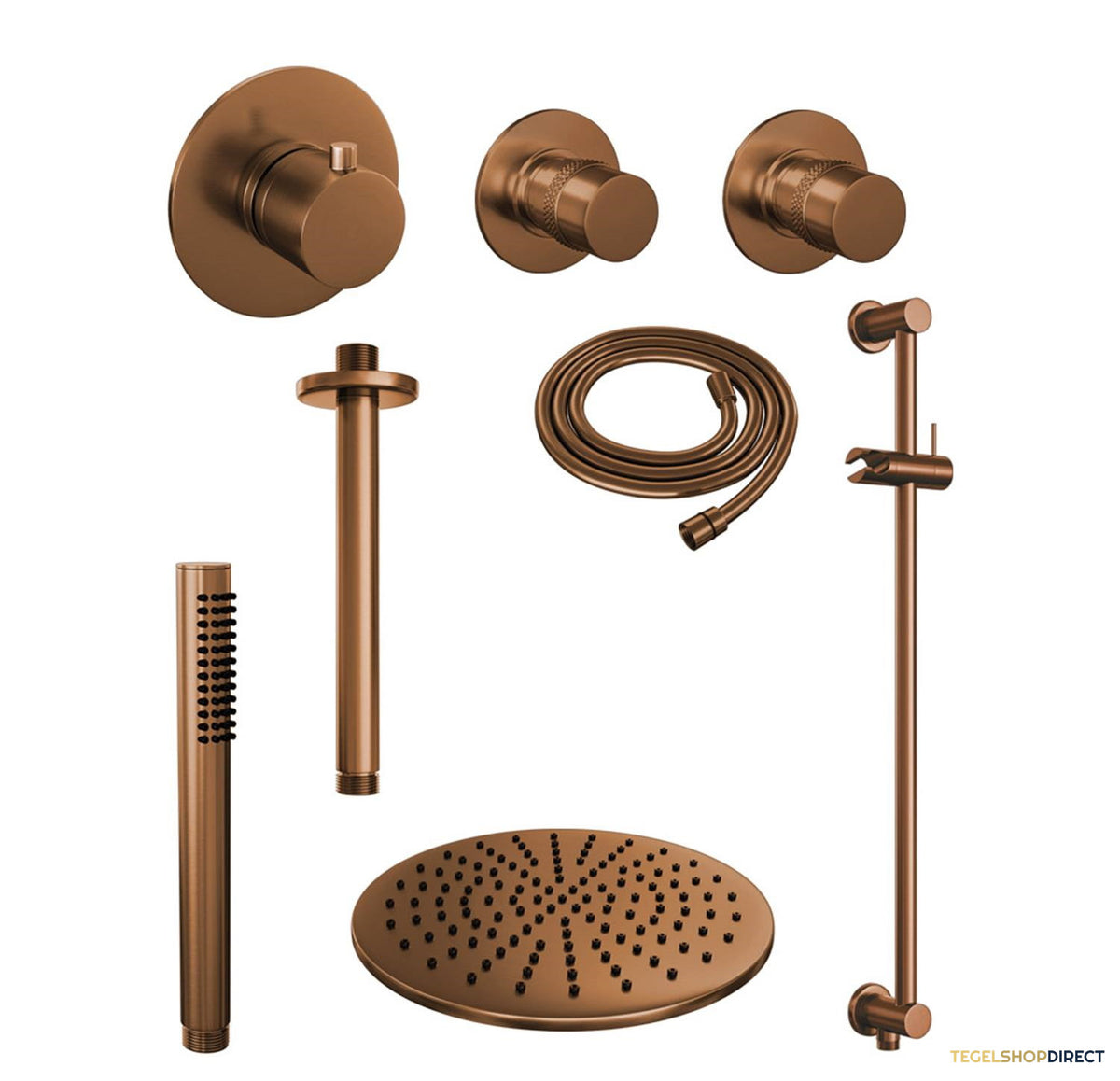 Thermostatisch Inbouwdoucheset Brauer Copper 30cm Hoofddouche Plafondarm Staafhanddouche op Glijstang Koper – afbeelding 2
