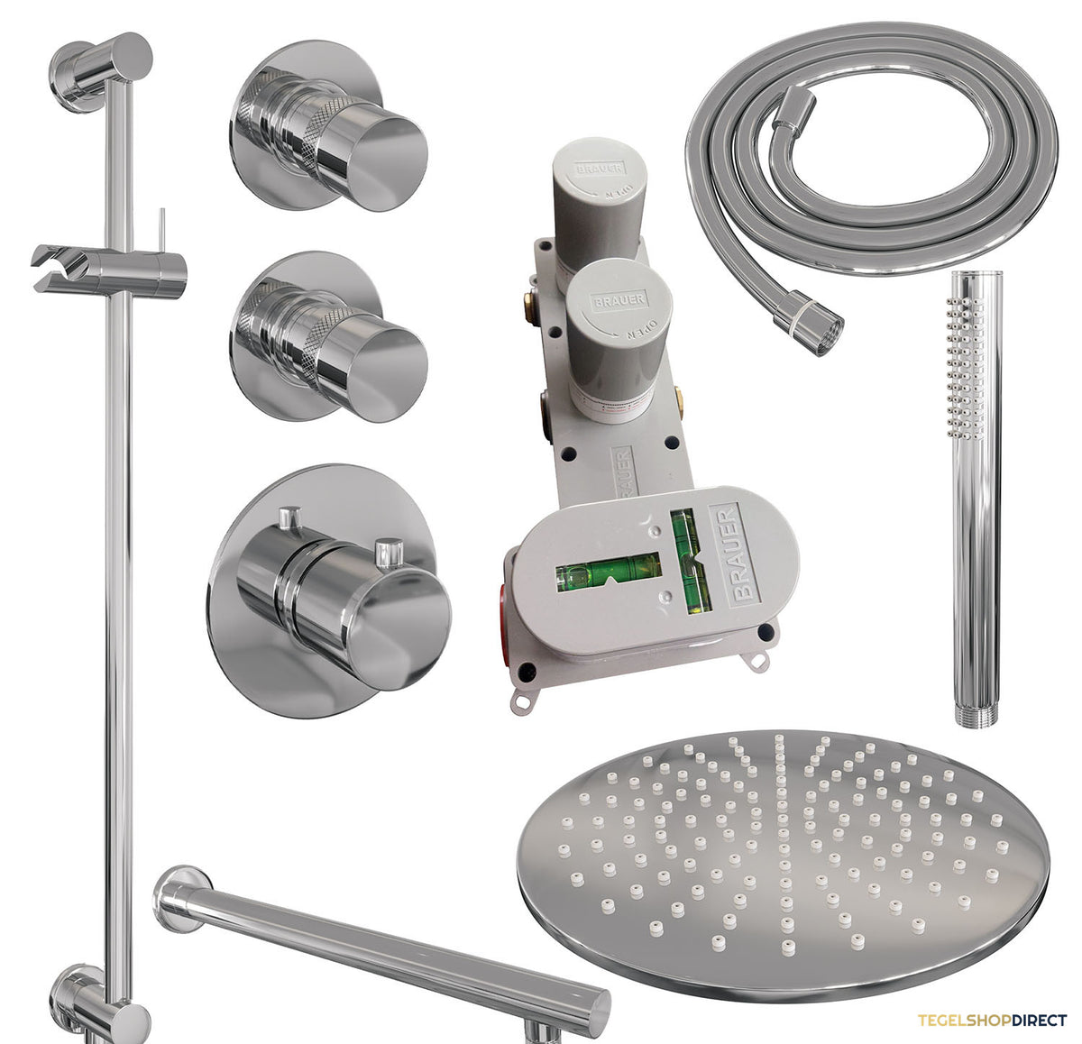 Thermostatisch Inbouwdoucheset Brauer Chrome 30cm Hoofddouche Wandarm Staafhanddouche op Glijstang Chroom – afbeelding 2