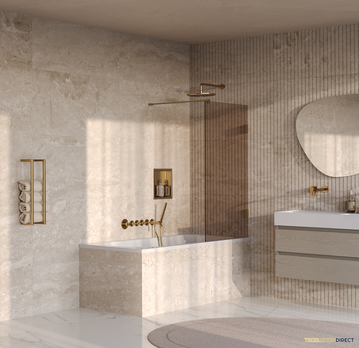 BRAUER Void Badwand 80x140 Brons Glas Incl. Glascoating PVD Goud Geborsteld – afbeelding 2