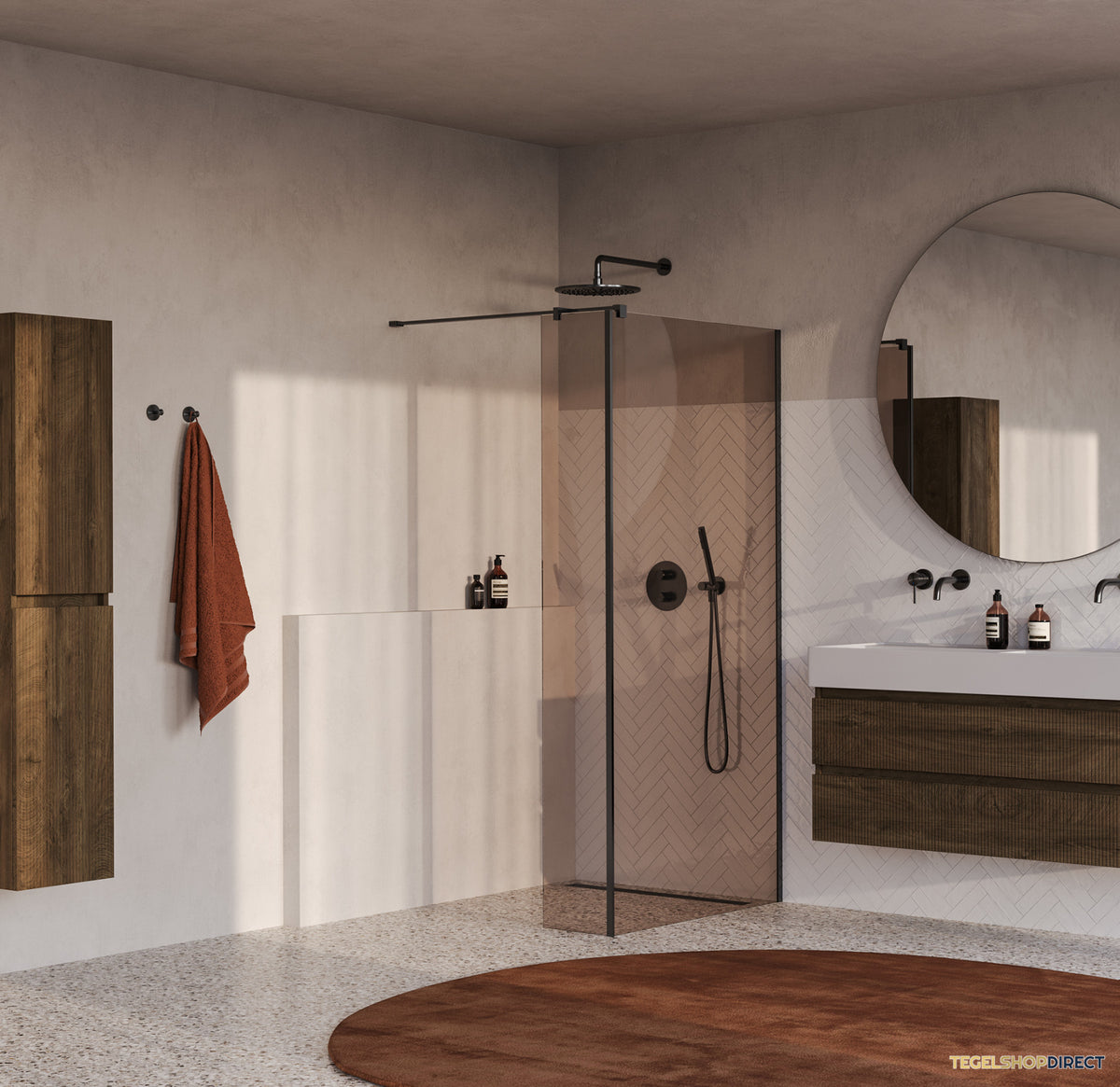 BRAUER Oblivion inloopdouche brons glas 90x200 met zijwand 30 incl. glascoating PVD gunmetal geborsteld – afbeelding 2