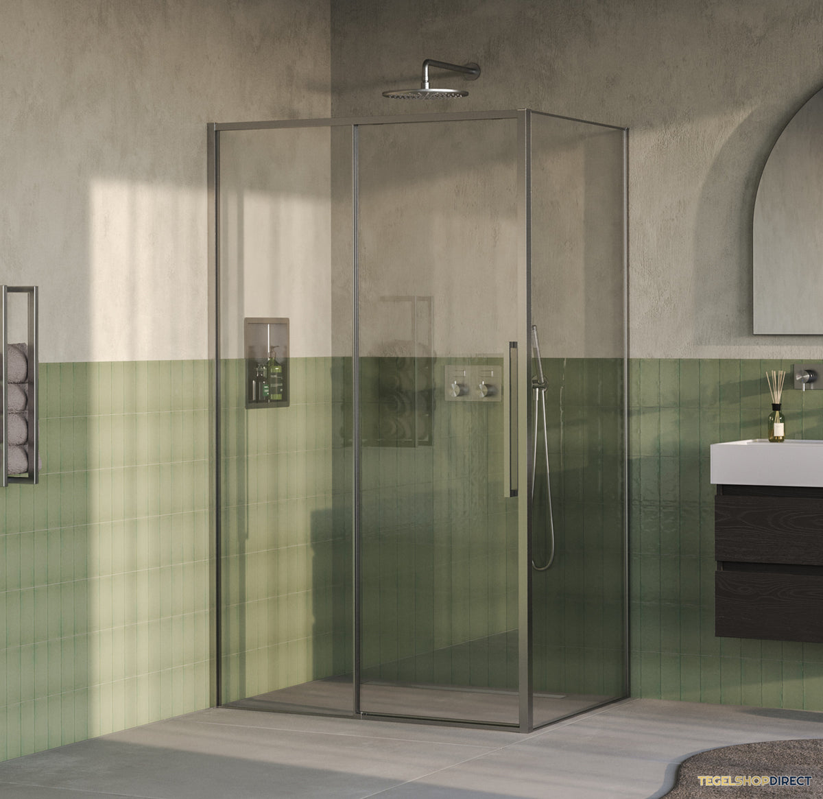 BRAUER Galactic Douchecabine Met Schuifdeur 120x90x200 Omkeerbaar Helder Glas Incl. Glascoating PVD RVS-Kleurig Geborsteld
