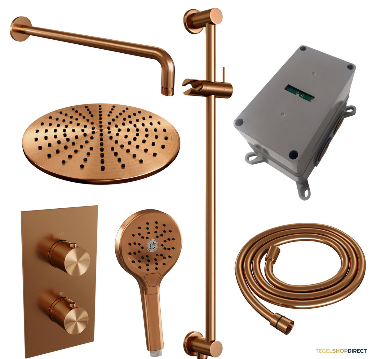Inbouw Regendouche Set Brauer Copper Edition Gebogen Wanduitloop Ronde Hoofddouche 30 cm Met Glijstang en Handdouche 3 Standen Koper – afbeelding 4