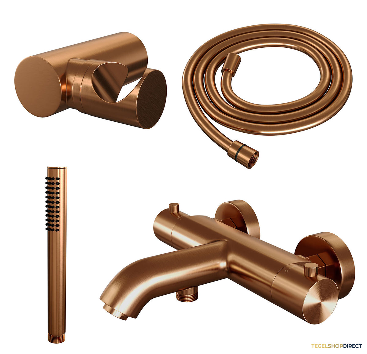 Opbouwset Bad- en Douchekraan Brauer Copper Edition Thermostatisch Met Wandhouder Geborsteld Koper – afbeelding 2